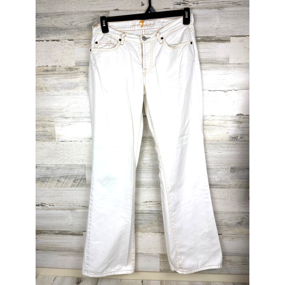 7 For All Mankind Womens 30 White Bootcut Denim Jeans Yellow Stitch Casual